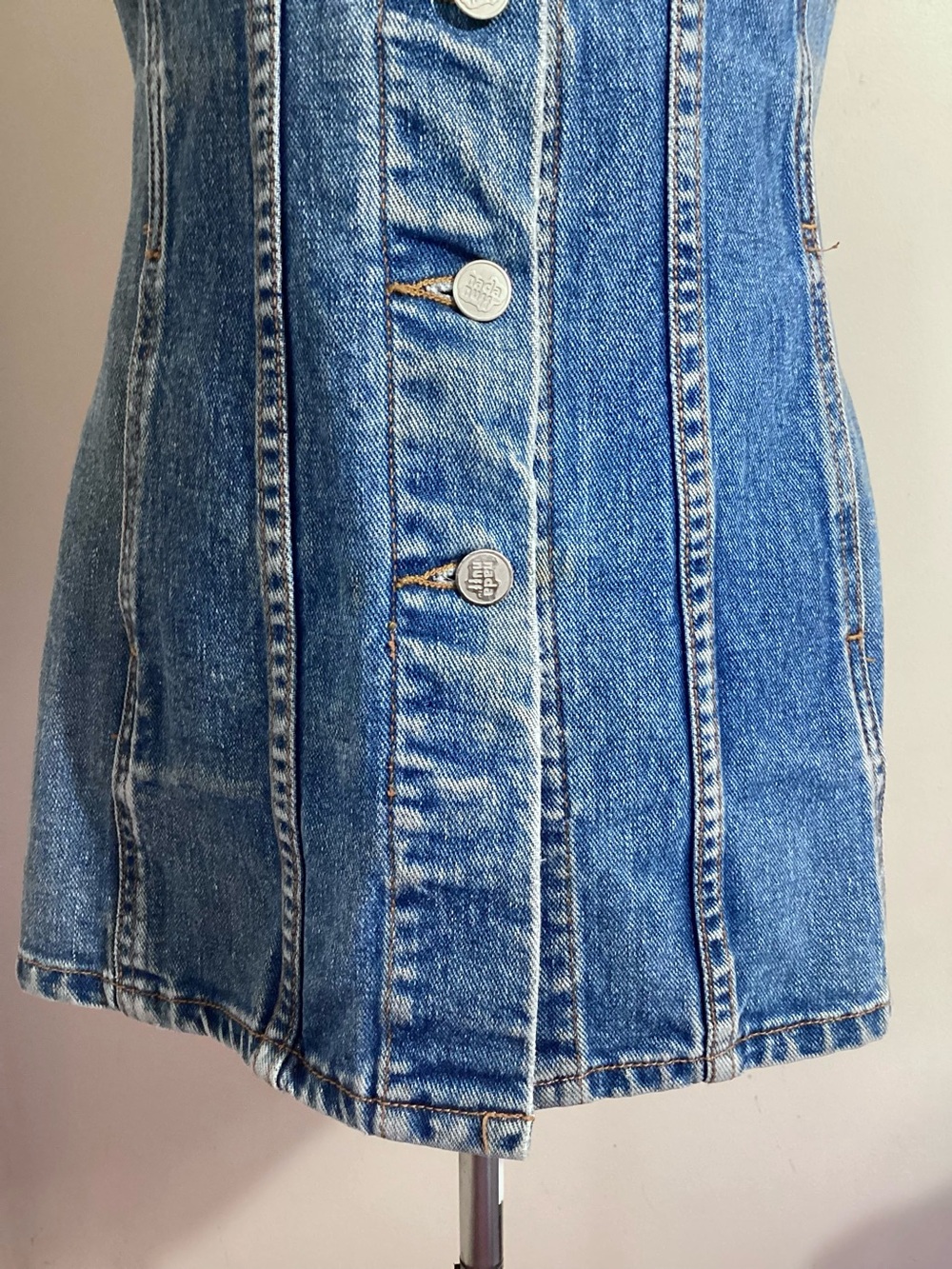 Nada Nuff Vtg Button Up Jean Denim Mini Dress Jrs M - Picture 9 of 15